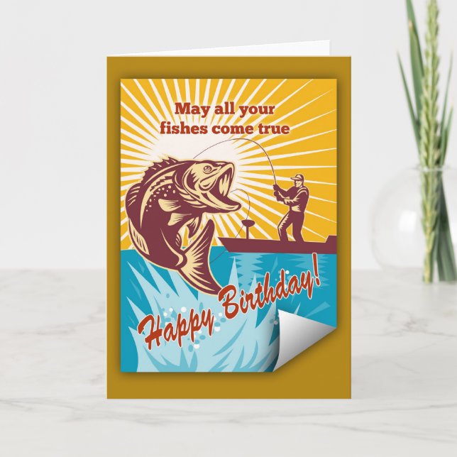 Cartão Fly Fisherman boat catching largemouth bass card (Frente)