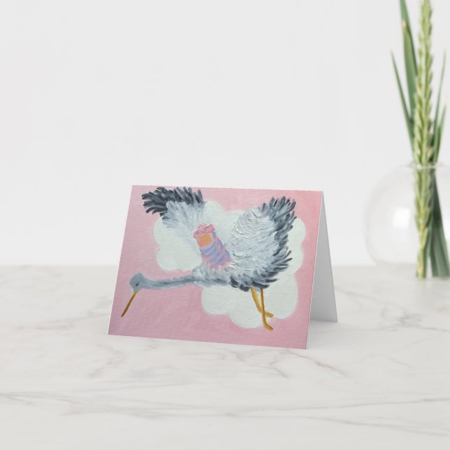 Cartão Flying Baby Girl and Stork notecard (Frente)