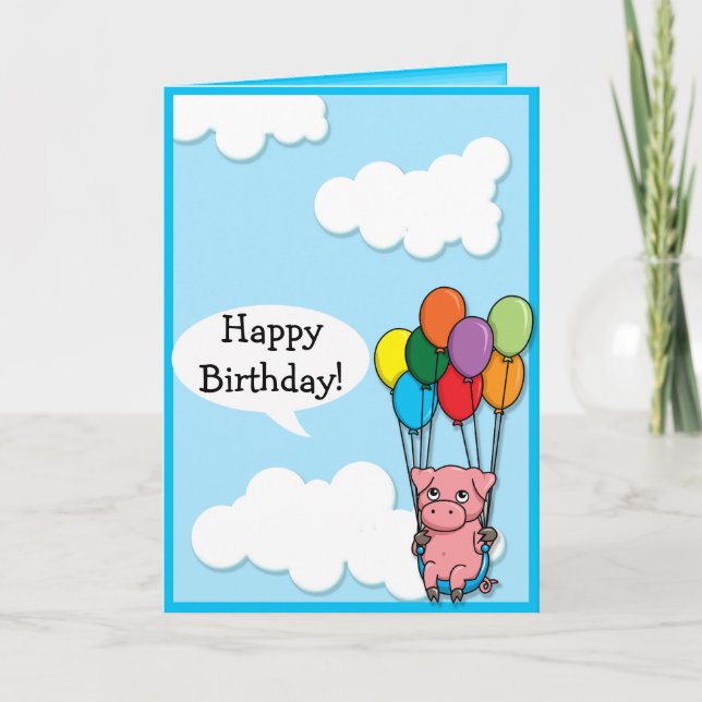 Cartão Flying Balloon Pig Birthday card (Frente)