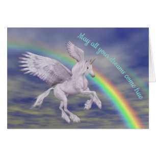 Cartão Flying Unicorn Over Rainbow Dreams Fantasy Horse 