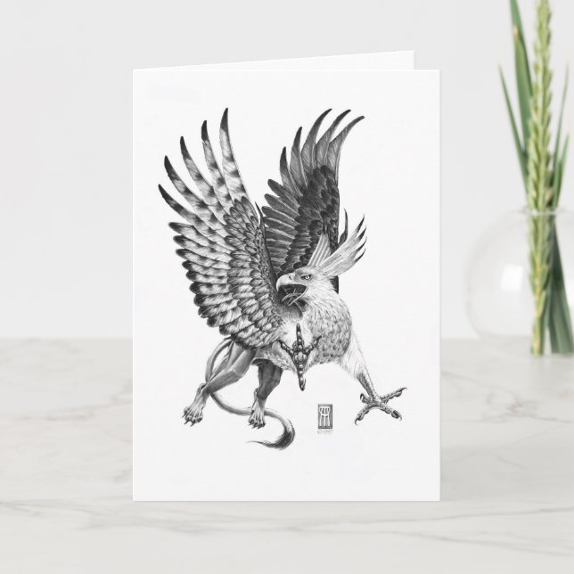 Cartão Flying White Head Griffin Illustration (Frente)