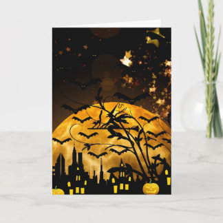 Cartão Flying Witch Harvest Moon Bats Halloween Gifts