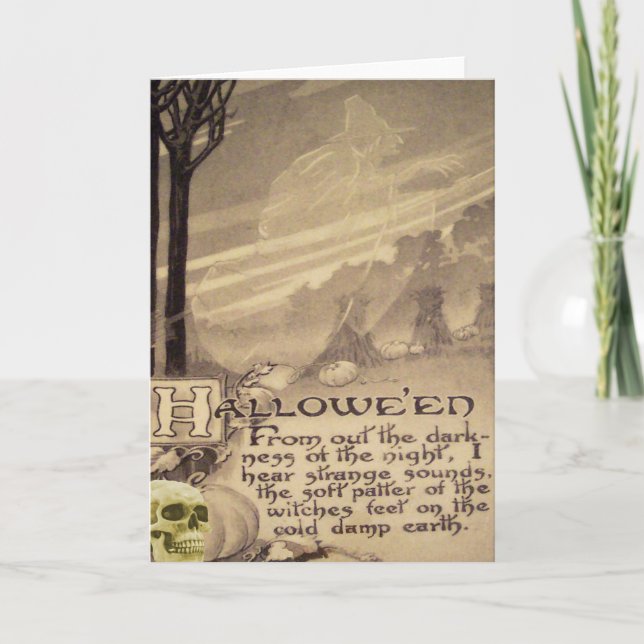 Cartão Flying Witch Skull Pumpkin (Frente)