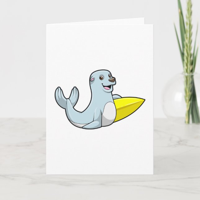 Cartão Foca ao surfar com prancha de surfe (Frente)