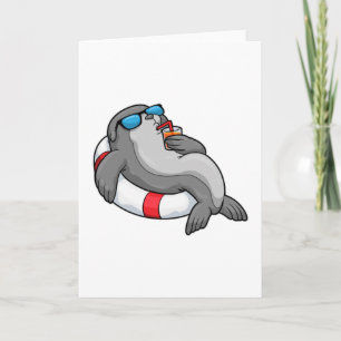 Cartão Foca com bóia e bebida
