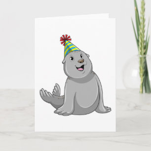 Cartão Foca com chapéu de festa