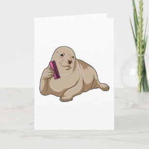 Cartão Foca como cabeleireira com pente