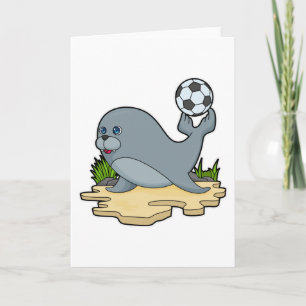 Cartão Foca como jogador de futebol com futebol