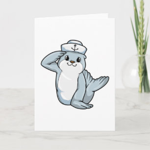 Cartão Foca como Marinheiro com chapéu de Marinheiro