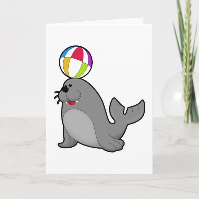 Cartão Foca nos esportes aquáticos com pólo aquático (Frente)