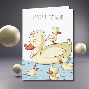 Cartão Fofa Família de Pato Feliz Aniversário Mãe