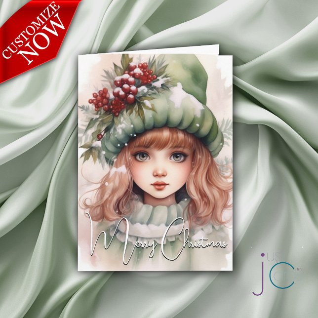 Cartão Fofa Pixie de Natal Feriado (Customizable text )