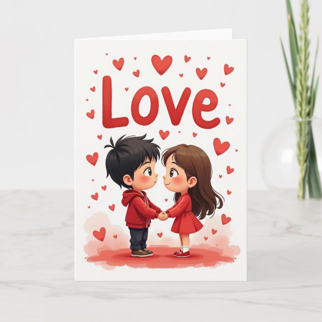 Cartão Fofo de Corações de Amor (Frente)