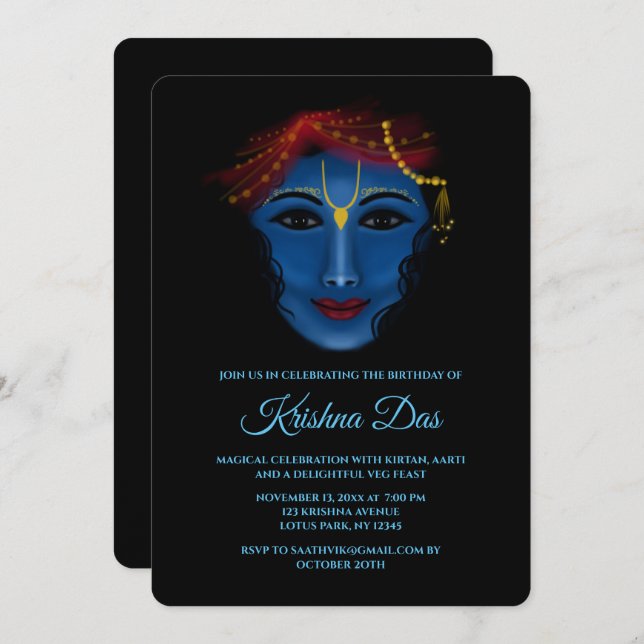 Cartão fofo do Krishna para aniversário - Arte de  (Frente/Verso)