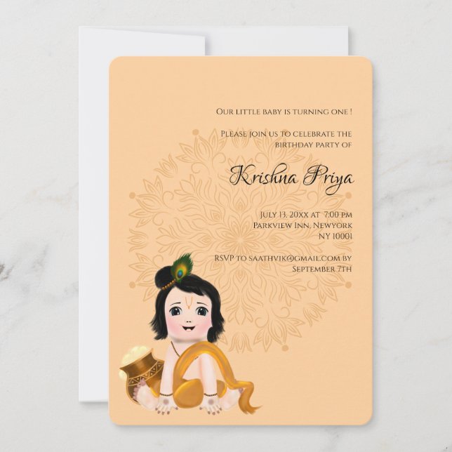 Cartão fofo do Krishna para aniversário - arte de  (Frente)