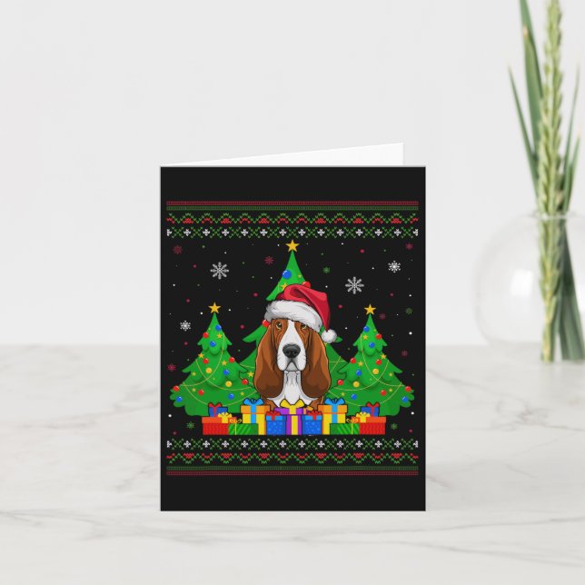 Cartão Fofo doce, árvore de natal Santa Hat Bet Hound Do (Frente)