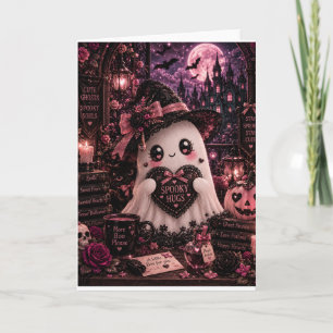 Cartão Fofo Gótico Rosa Fantasma Halloween Assustador Abr