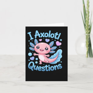 Cartão Fofo Kawaii Axolotl Perguntas Azul e Rosa