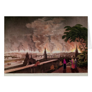 Cartão Fogo em Moscovo, em setembro de 1812. gravado