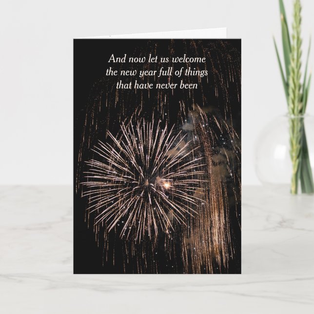 Cartão Fogos de artifício do Ano Novo no Céu Negro (Frente)