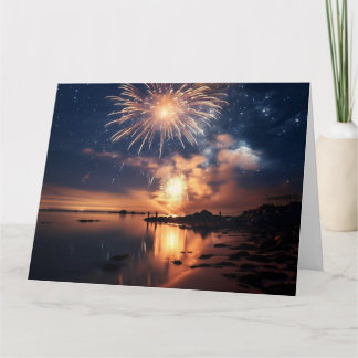 Cartão Fogos de Artifício Incríveis Sobre a Água