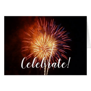 Cartão Fogos de artifício vermelho, branco e azul I Patri