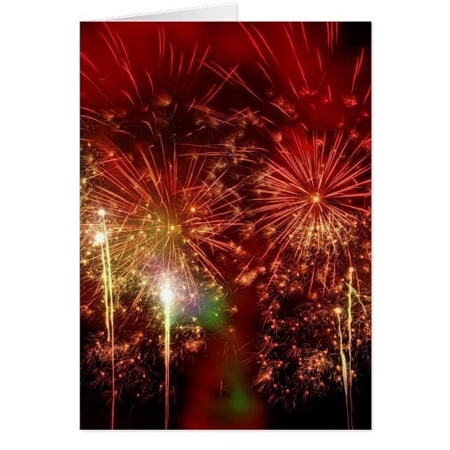 Cartão Fogos de artifício vermelhos impressionantes (Frente)