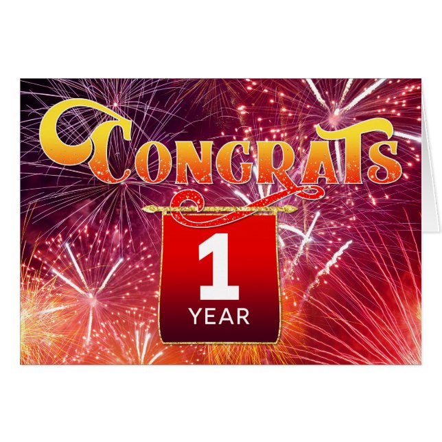 Cartão Fogos de Celebração do Aniversário do Funcionário  (Frente Horizontal)