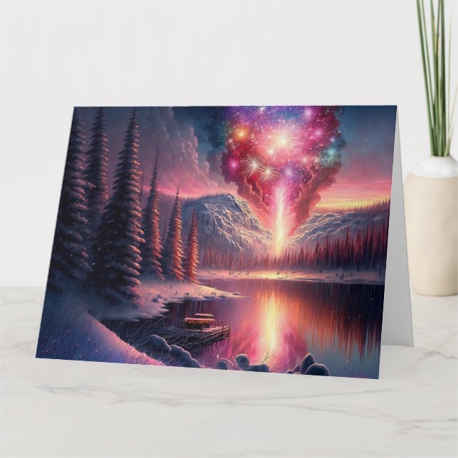 Cartão Fogos de inverno no Lago (Frente)
