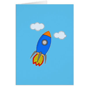 Cartão Foguete De Cartoon No Céu Azul