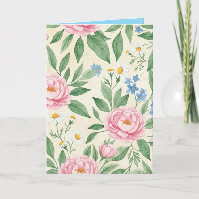 Cartão Folded Greeting Card Blank Floral Spring Pattern (Frente)