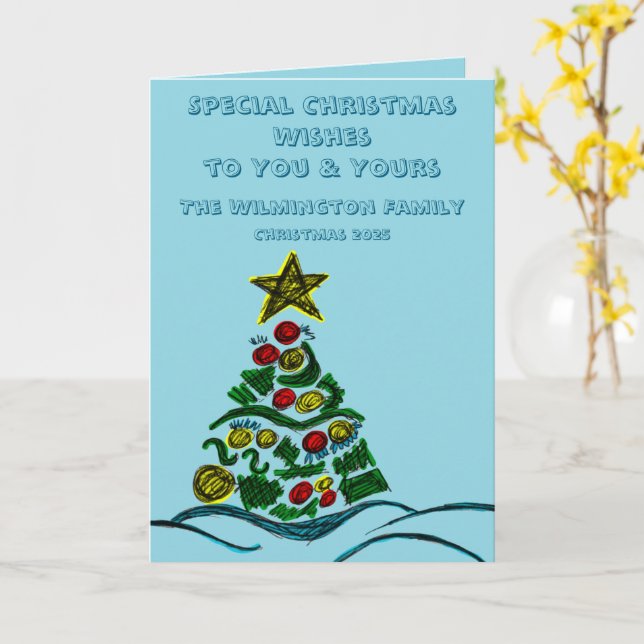 Cartão Folha de Natal da Família de Árvores Festivas (Flor Amarela)