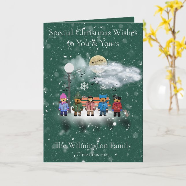 Cartão Folha de Natal da Família Snow Quintet (Flor Amarela)