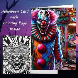 Cartão Folha de Palhaço Spooky Halloween e Página de Colo
