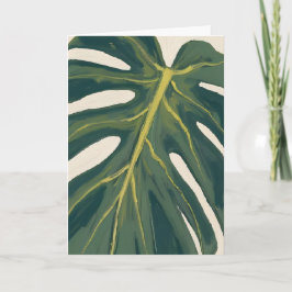 Cartão Folha Verde de Monstera Aquarela de Planta Botânic
