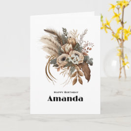 Cartão Folhagem e Penas das Flores Elegantes Aniversário