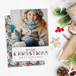 Cartão Folhagem Festiva Feliz Natal Saudação Floral