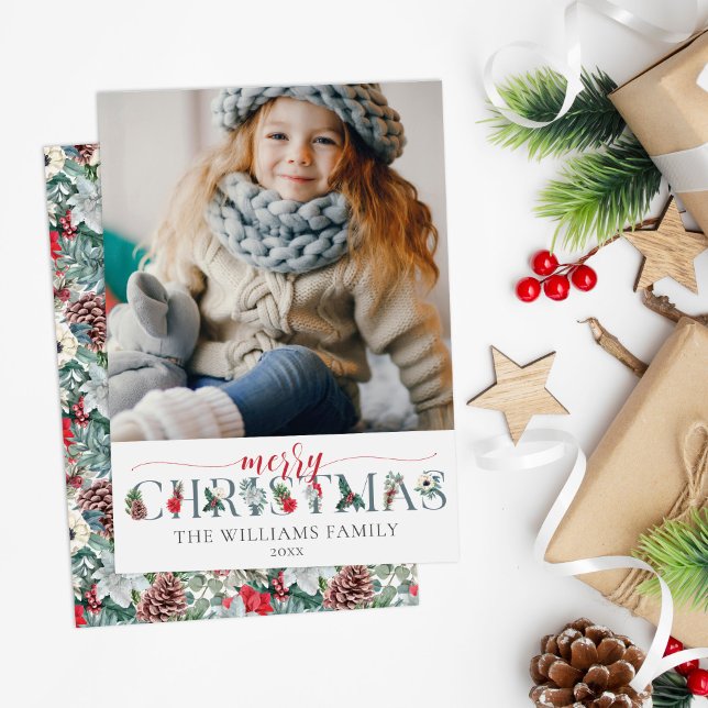 Cartão Folhagem Festiva Feliz Natal Saudações Florais (Criador carregado)