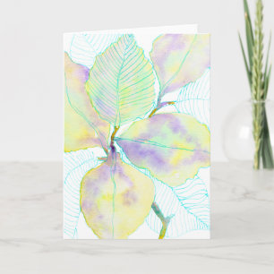 Cartão Folhas Botânicas em Aquarela Amarelo Verde Pastel