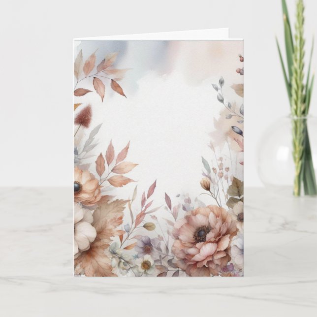 Cartão Folhas de outono e cores terrosas neutras de flore (Frente)