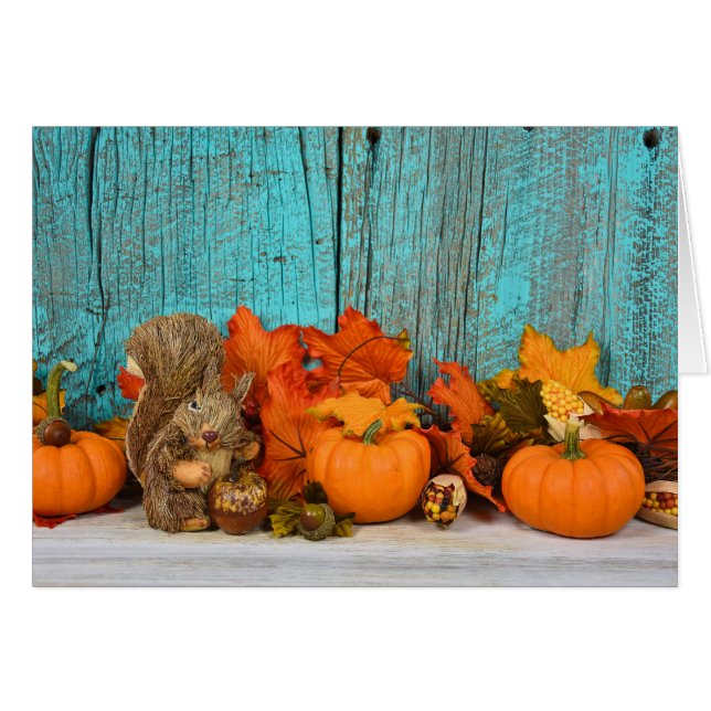 Cartão Folhas de outono e esquilo (Frente Horizontal)