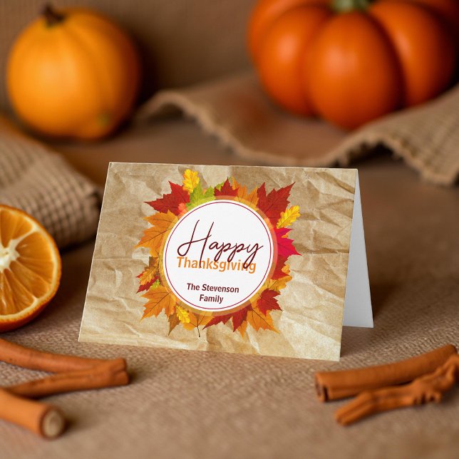 Cartão Folhas de outono na Textura de Papel - Ação de Gra (Criador carregado)