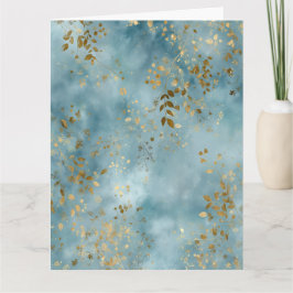Cartão Folhas Douradas Botânicas em Design Azul Turquesa