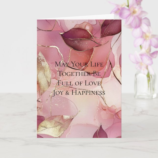 Cartão Folhas Douradas Casamento Rosa Bege Borgonha (Orquídea)