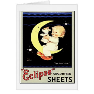 Cartão Folhas Eclipse Vintage, Criança, Cão, Lua