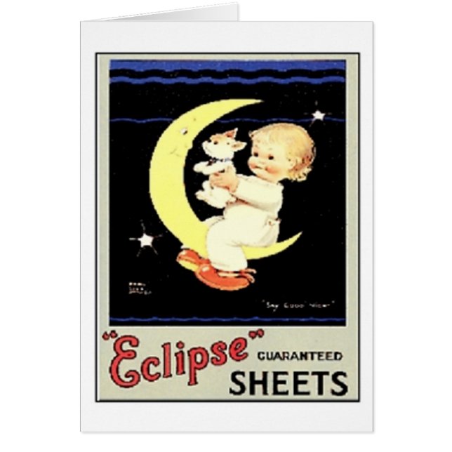 Cartão Folhas Eclipse Vintage, Criança, Cão, Lua (Frente)