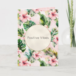 Cartão Folhas Tropicais Rosa Hibiscus Floral