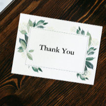 Folhas Verdes e Florais Brancos Elegante Agradecim