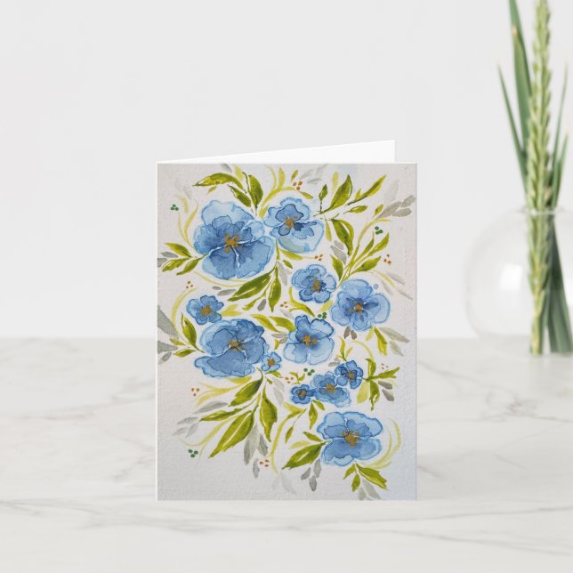 Cartão Folhas verdes violetas azuis - vazio dobrado - tod (Frente)