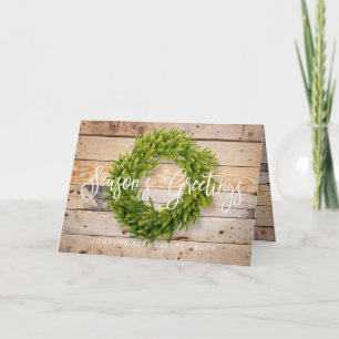 Cartão Foliage Wreath Barn Wood Season Saudações